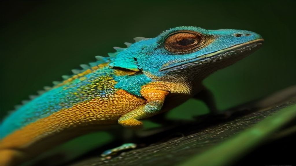 Camaleón macho mostrando colores vivos y llamativos para comunicarse